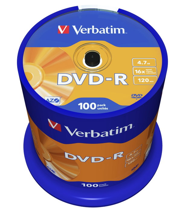 Verbatim DVD-R 4,7 GB 16x, 100 unidades, plata mate